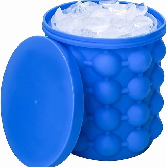 Portable Blue Ice Bucket & Ice Mold, 2-in-1 Large Ice Bucket with Lid, Makes 40 Ice Balls, for Football Games, Cocktail Parties, Picnics & Beach