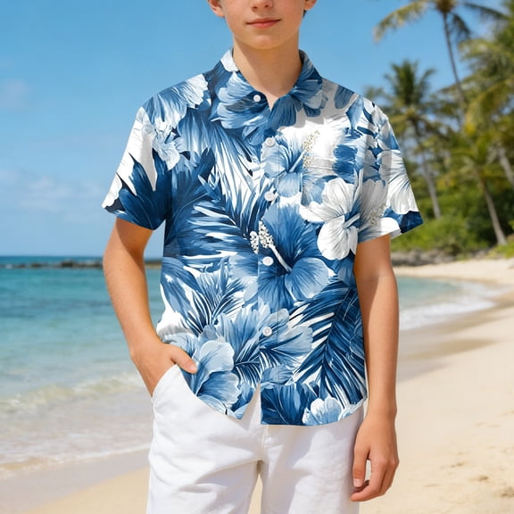 Uniform Shirts for Boys Boys Hawaiian Shirt Beach Button Down Shirt Floral Tee Kids Party Outfit Short Sleeve Hawaii Summer Vacation Tops