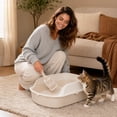 thumbnail image 7 of LOWLHOME Cat Litter Tray Semi Enclosed Cat Litter Box with Open Top Detachable Easy to Clean Litter Pan Indoor Cats Anti Splashing Pet Supplies Spacious, Beige, 7 of 7