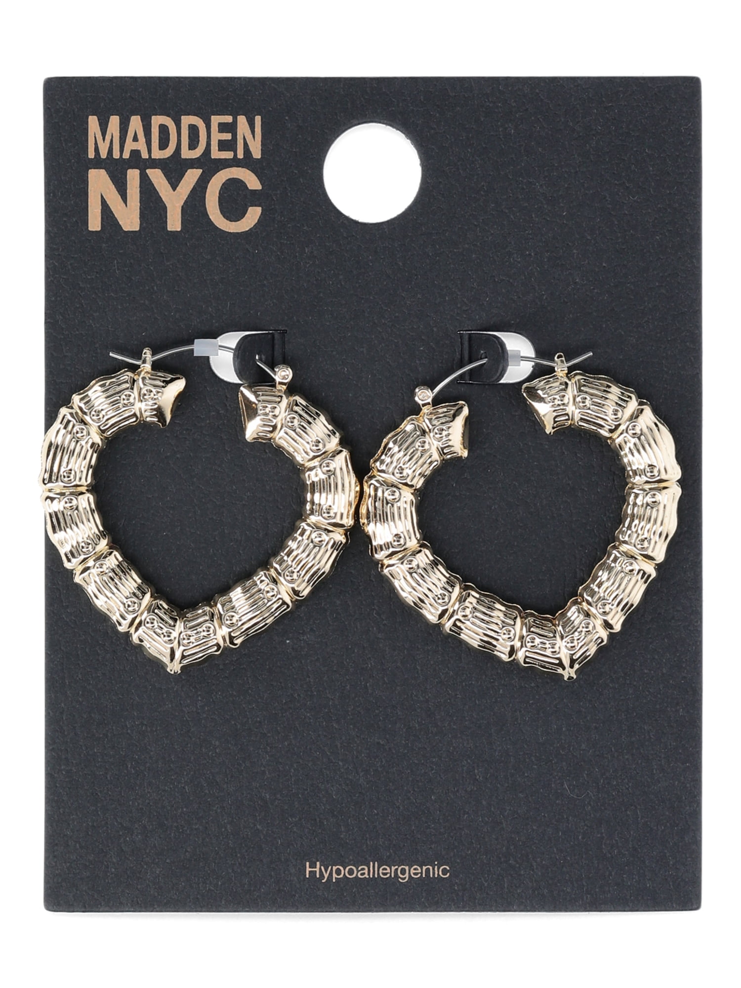 Madden NYC Women's Fashion Gold Tone Heart Hoop Earrings