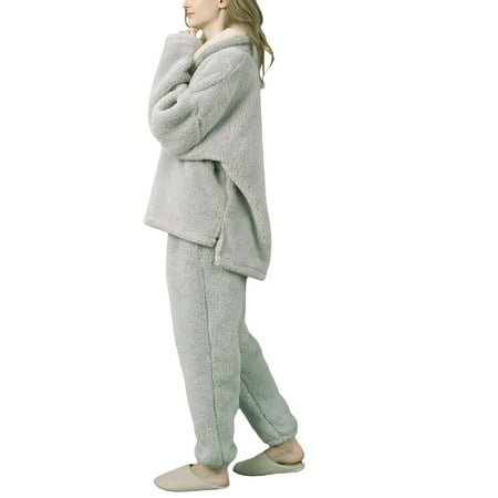 

Women s Warm Two Piece Pajamas Set Winter Fleece Fluffy Sleepwear Cozy Plush Sherpa Pullover Top Pants Pjs Loungewear