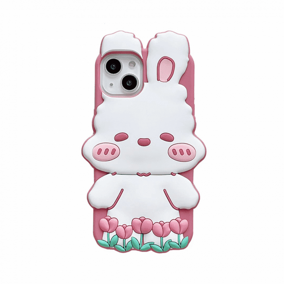 Bunny for iPhone 14 Pro Max Case, 3D Silicone Cartoon Tulip Bunny Case Fun Cute Case Soft Rubber Shockproof Protective Case