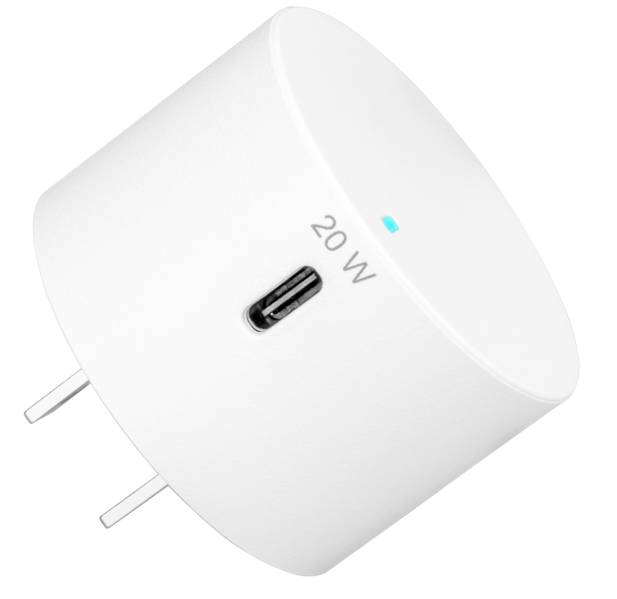 onn. 20W USB-C Wall Charger with Power Delivery, White, for iPhone models (13/12/11/SE/XS/XR/8 series), Samsung, Sony, and LG smartphone models, foldable plug for on the go.