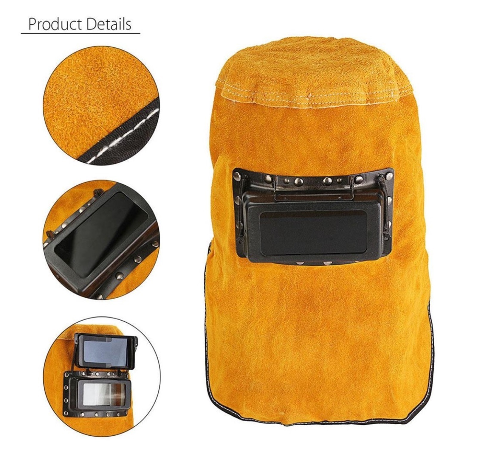 Protect Welder Mask Yellow Grinding Leather Hood Convenient Welding Helmet -15°-65° Filter Lens Head-Mounted Sparkproof ,Great Choice
