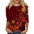thumbnail image 3 of Garbnen Christmas Sweatshirts for Women Xmas 3/4 Length Sleeve Womens T Shirt Snowflake Graphic S-5xl Plus Size Tunic Tops for Women Funny Fall Winter Blouses for Women, 3 of 8
