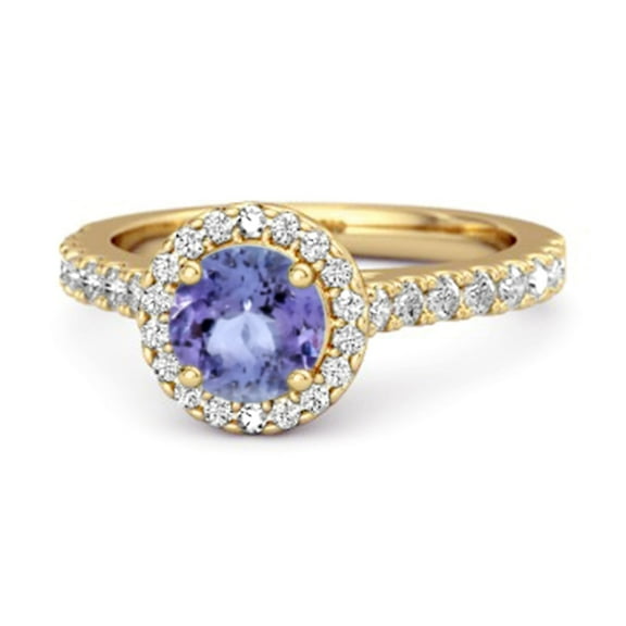 1.30 Ct Natural Tanzanite 925 Sterling Silver Gold Vermeil Solitaire Accents Women Valentines Day Gifts Ring