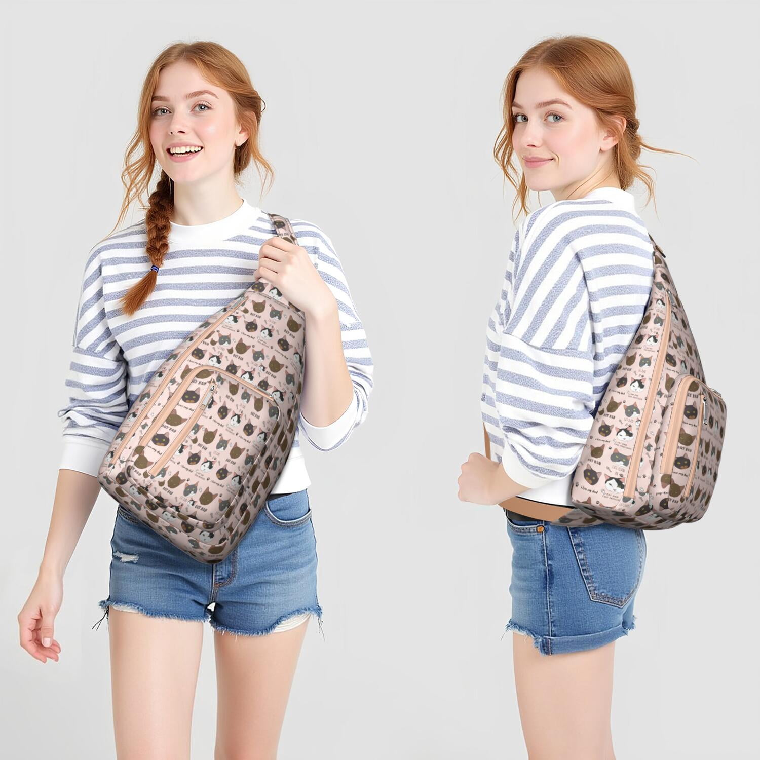 Pet Lover's Vintage Cat Sling Bag - Floral Cat Design Shoulder Backpack (Organized Multi-Pocket, Stylish & Functional)