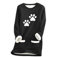 thumbnail image 3 of Feancey Women's Fleece Lined Tops Winter Warm Sherpa Lined Crewneck Pullover Cute Cat Paw Print Loungewear Long Sleeve Thermal Tunic Tops with Pockets Black 3XL, 3 of 4