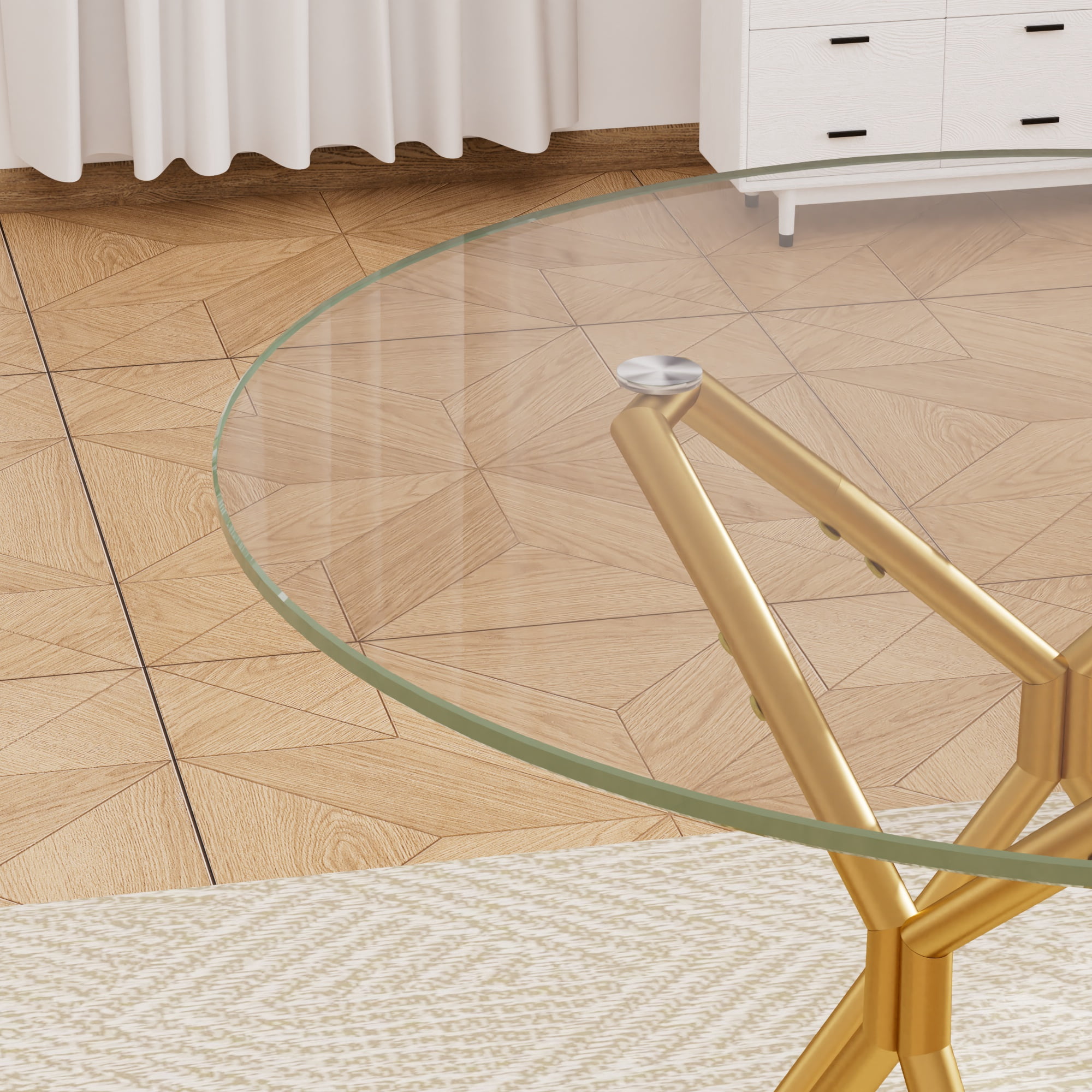 Miniyam 35.4" Round Modern Glass Dining Table with Metal Legs for Dining Room and Office