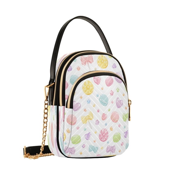 Women's Quilted Crossbody Bag Small Shoulder Tote Purse with 3 Zipper Pockets Sweet Candy Pattern