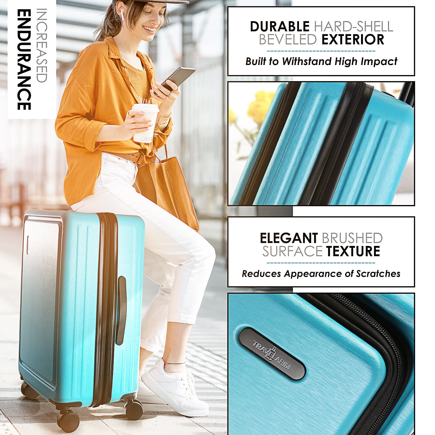 StorageBud 4 Piece Hardshell Exapandable Luggage Set, Spinner Luggage Suitcase Set, Teal Blue