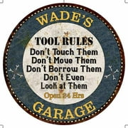 WADE'S Garage Rules 14" Round Metal Sign Garage Bar Wall Decor 100140015117
