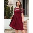 thumbnail image 4 of Plus Size Lace Chiffon Wrap Crew Neck Dresses Women Cocktail Wedding Guest Midi Dress Wine Red XXXL, 4 of 7