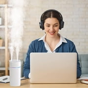600ml Mini Humidifier for Bedroom, Desk - Portable Double Jet Humidifier for Indoor Office, Car - White