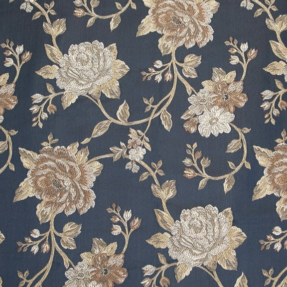 Decora Furnishings Luxurious and Premium Floral Design Jacquard Fabric for Upholstery, Window Treatments, Craft - Width 54 inches - Fabric by The Yard (Navy Blue)