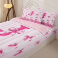 thumbnail image 3 of Homewish Girly Pink Bow-tie Zipper Full Size Comforter Sets with Fitted Sheet and 2 Pillowcases, Monogrammed J Zipper Bedding Set, Pink Reversible, 4-Piece, 3 of 6
