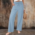 thumbnail image 3 of Bloomae Women Wide Leg Flowy Drawstring Palazzo Linen Pants Beach Lightweight Casual Elastic High Waisted Loose Comfy Trousers with Pockets, 3 of 8