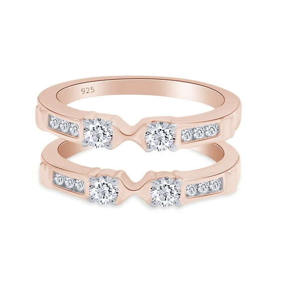 1.00 CT Round Cut White Cubic Zirconia Enhancer Guard Ring For Women In 14K Rose Gold Over Sterling Silver (Color: White, Clarity: VVS1-VVS2, 1.00 Cttw) -8.5