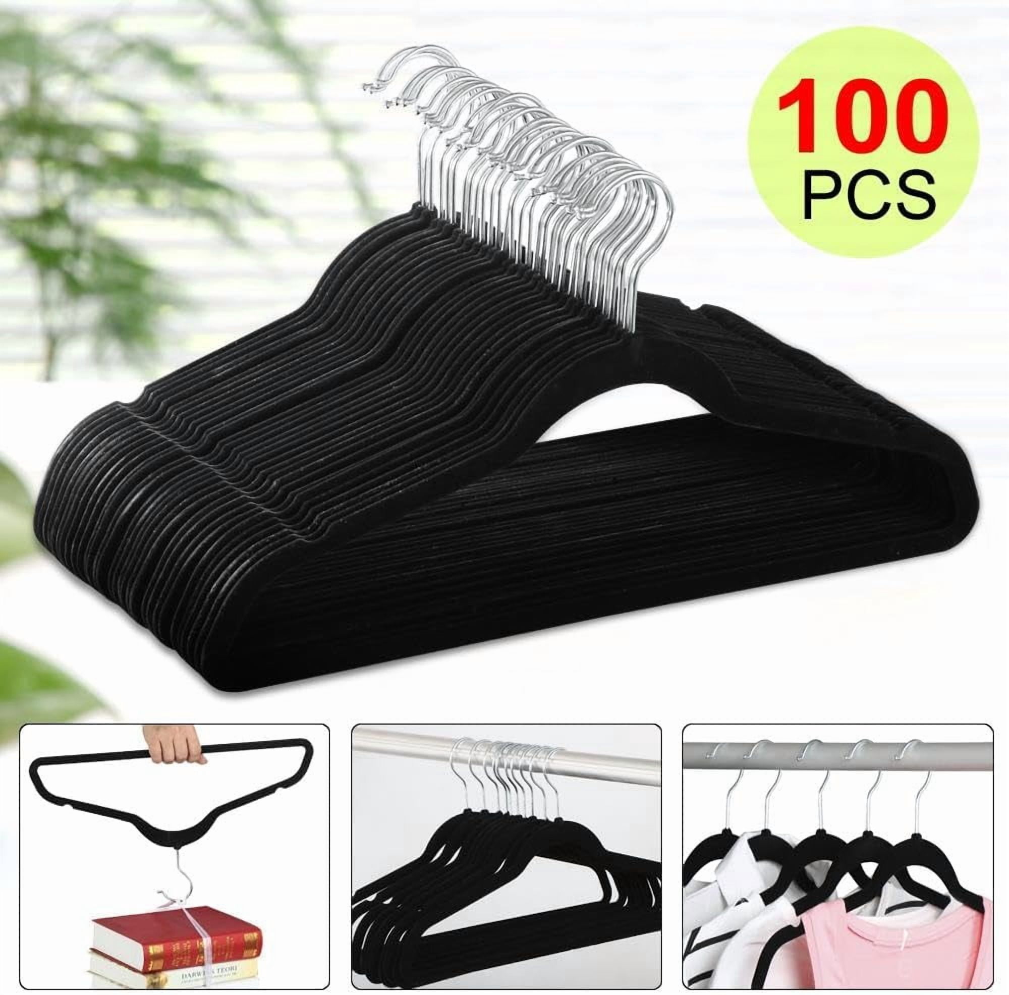 CHTER 100 Pack Non Slip Velvet Hangers Heavy Duty Flocked Coat Suit Hangers Space Saving Clothes Racks with 360° Swivel Hook, Black