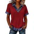 thumbnail image 3 of Aboser Denim Collar Shirts for Women Cuffs Buttons Jean Shirt Summer Trendy Short Sleeve T Shirts Western Style Cowgirls Clothes Lapel V Neck Blouses, 3 of 8