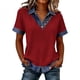 thumbnail image 3 of TaTaai Women’s Casual Lapel Button Blouse Short Sleeve Loose Fit Denim Stitching Pullover Top Solid Color Polyester Spring Holiday Wear Gift, 3 of 7