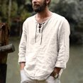 thumbnail image 1 of CHUANK New Long Sleeve Men‘s Solid Color Explosion Trend Men‘s Pull-over Cotton Hemp Rope Shirt, 1 of 7