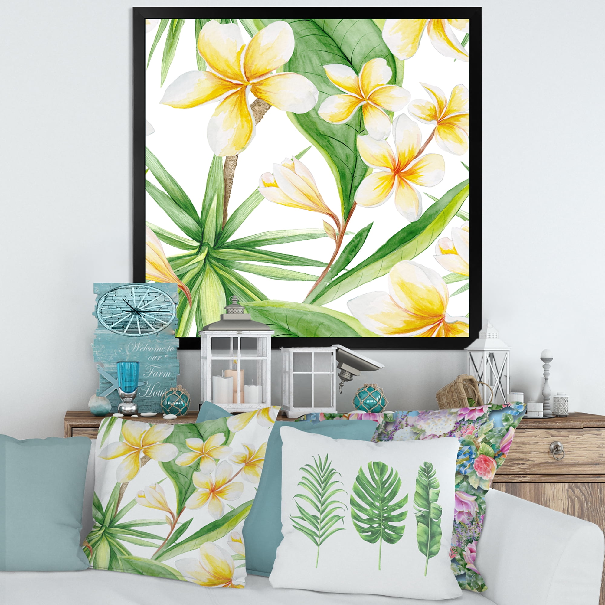 Designart 'Yellow Flowers and Tropical Foliage X' Traditional Framed Art Print