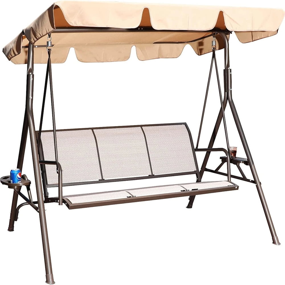 Kepooman 3 Person Outdoor Porch Swing Hammock Bench Chair with Adjustable Canopy for Patio, Garden, Poolside, Balcony, Beige Kepooman 3 Person Outdoor Porch Swing Hammock Bench Chair with Adjustable Canopy for Patio, Garden, Poolside, Balcony, Beige