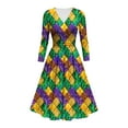 thumbnail image 2 of Jinhomg Mardi Gras Dress for Women Party 2025 Funny Carnival Themed Masks Print Dresses Lightweight Casual V-Neck Midi Dress Holiday Party Wear Summer Saving Multicolor S, 2 of 5