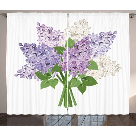 Lilac Curtains 2 Panels Set Illustration Of A Posy Of Rural