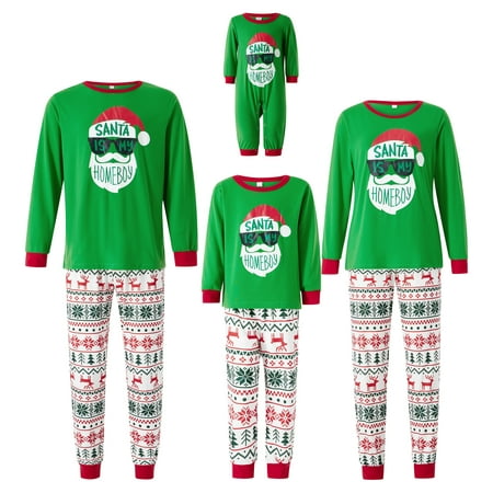 

TOPGOD Family Matching Pajamas Set Letter Santa Claus Long Sleeve Tops Floral Pants for Kids Adult