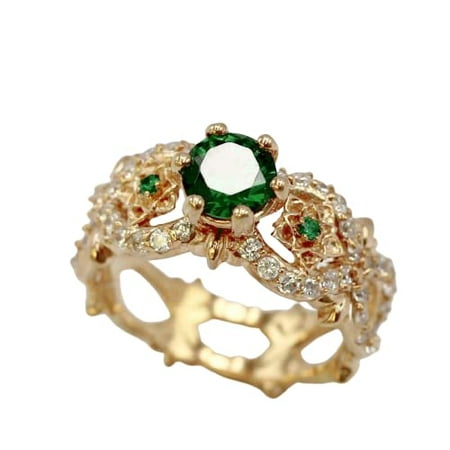 HeartsAndYou 2ct Natural Emerald Diamond Stylish Celtic Star Design Ring 14k REAL Yellow Gold