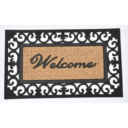 Evideco Sheltered Printed Welcome Braided Coir Coco Rubber Doormat
