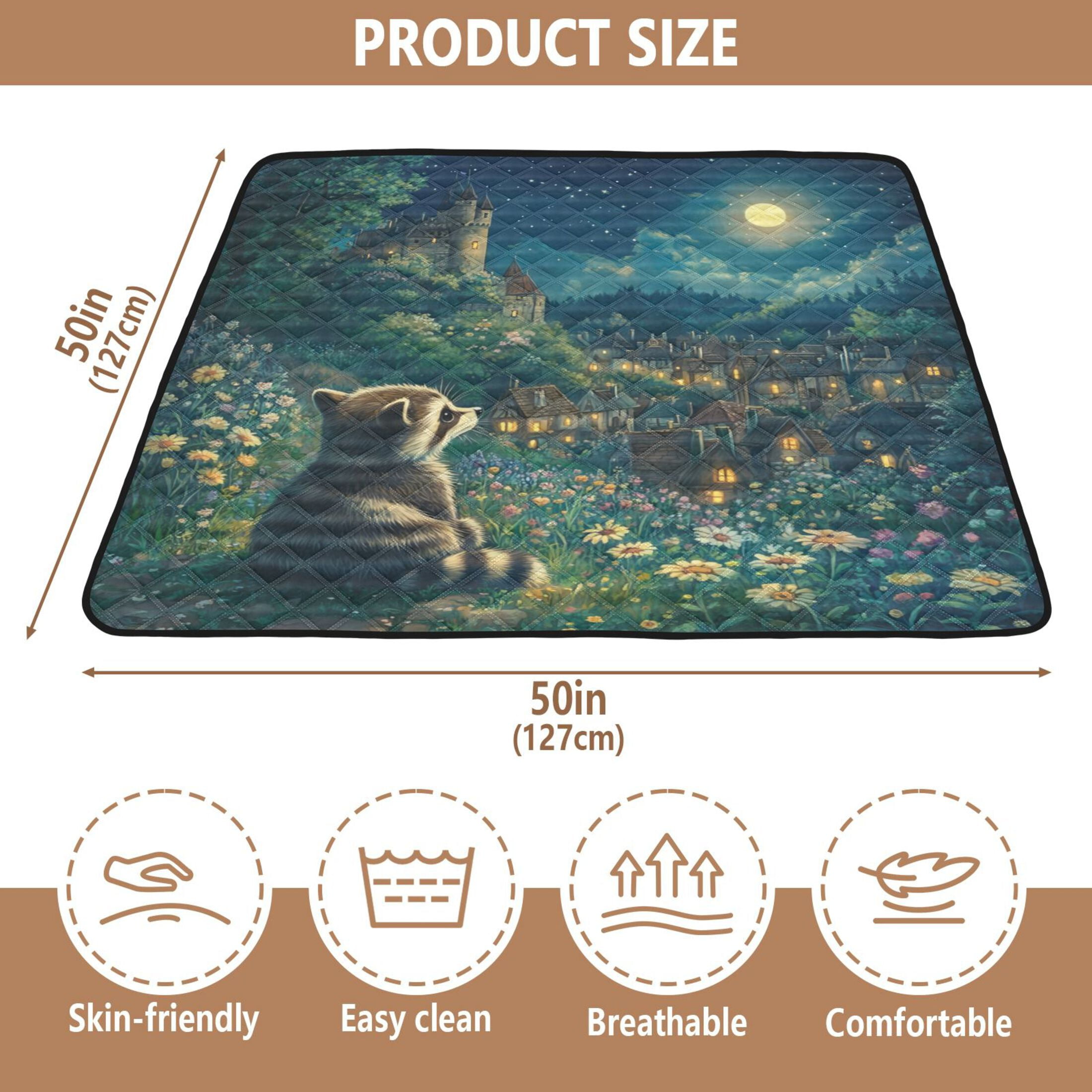 WOBOGO Raccoon Journey Baby Playmats Extra Large Waterproof Rollable Activity Pads for Toddlers 50×50inch