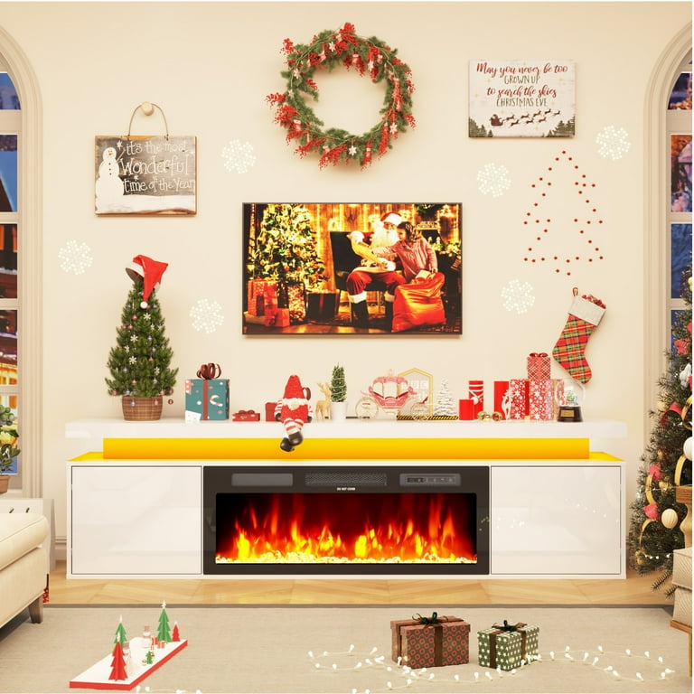 Blotout 70'' Fireplace TV Stand with 36'' Fireplace, Gloss Wall
