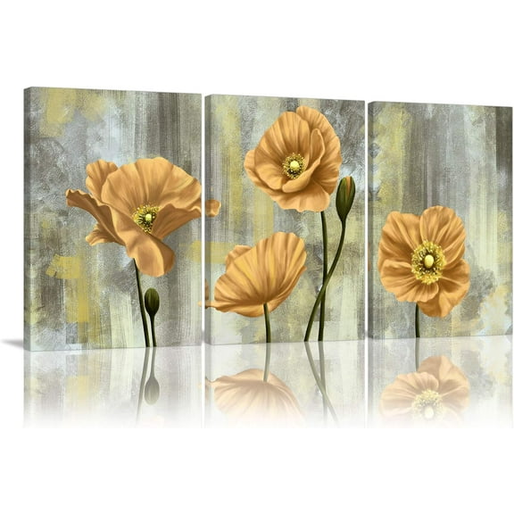 Lotus Flower Wall Art 3 Panels Framed Canvas Modern Abstract Wall Decor Ink Painting Style on Canvas Home Decor Decal Pictures Poster for Bedroom Framed Ready to Hang