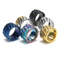 thumbnail image 3 of PAMTIER Men's Stainless Steel Vintage Cool Hip Hop Pipe Cut 14MM Wide Chunky Twist Chain Stripe Pattern Biker Ring Rainbow Size 7, 3 of 5