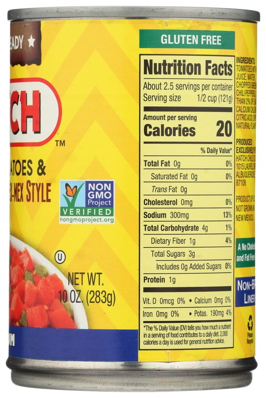 HATCH Diced Tomatoes & Green Chilies Tex-Mex Style, 10oz, Kosher, Gluten Free, Non-GMO Certified