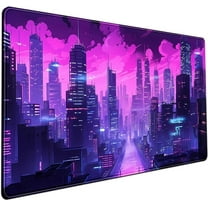 Cyberpunk Neon Purple City Gaming Desk Mouse Pad XL Pink Extended Mouse Pad Gaming, Keyboard Pc Office Laptop Mousepad Large, 31.5x15.8 in with Stitched Eges Non-Slip Base Mouse Pads