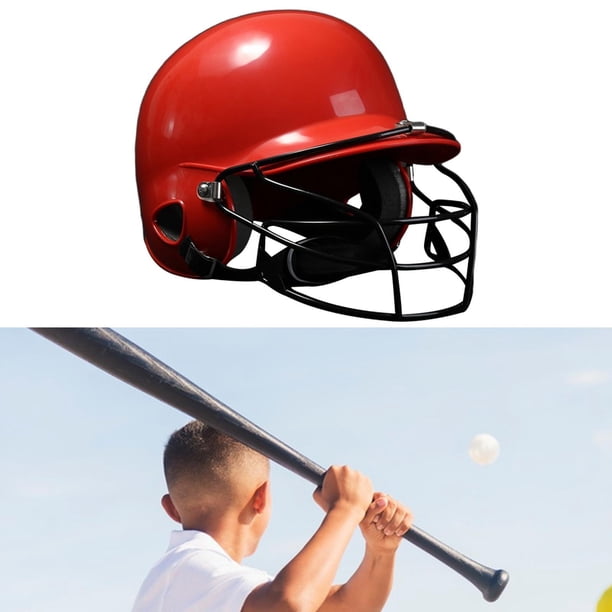 Casco de béisbol con mascarilla Protector de cabeza para casco de softbol amortiguador Rojo