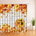 thumbnail image 2 of Fall Pumpkin Shower Curtain Autumn Thanksgiving Harvest Maple Leaves Watercolor Pumpkins Sunflower Rustic Wooden Board Farmhouse Crop Recipe Seasonal Holiday Decor Fabric Bathroom Curtain with Hook, 2 of 3