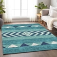 thumbnail image 4 of HomeRoots 676444 8 x 10 ft. Teal Navy Blue & Ivory Southwestern Washable Machine Made Rectangle Area Rug with UV Protection, 4 of 7