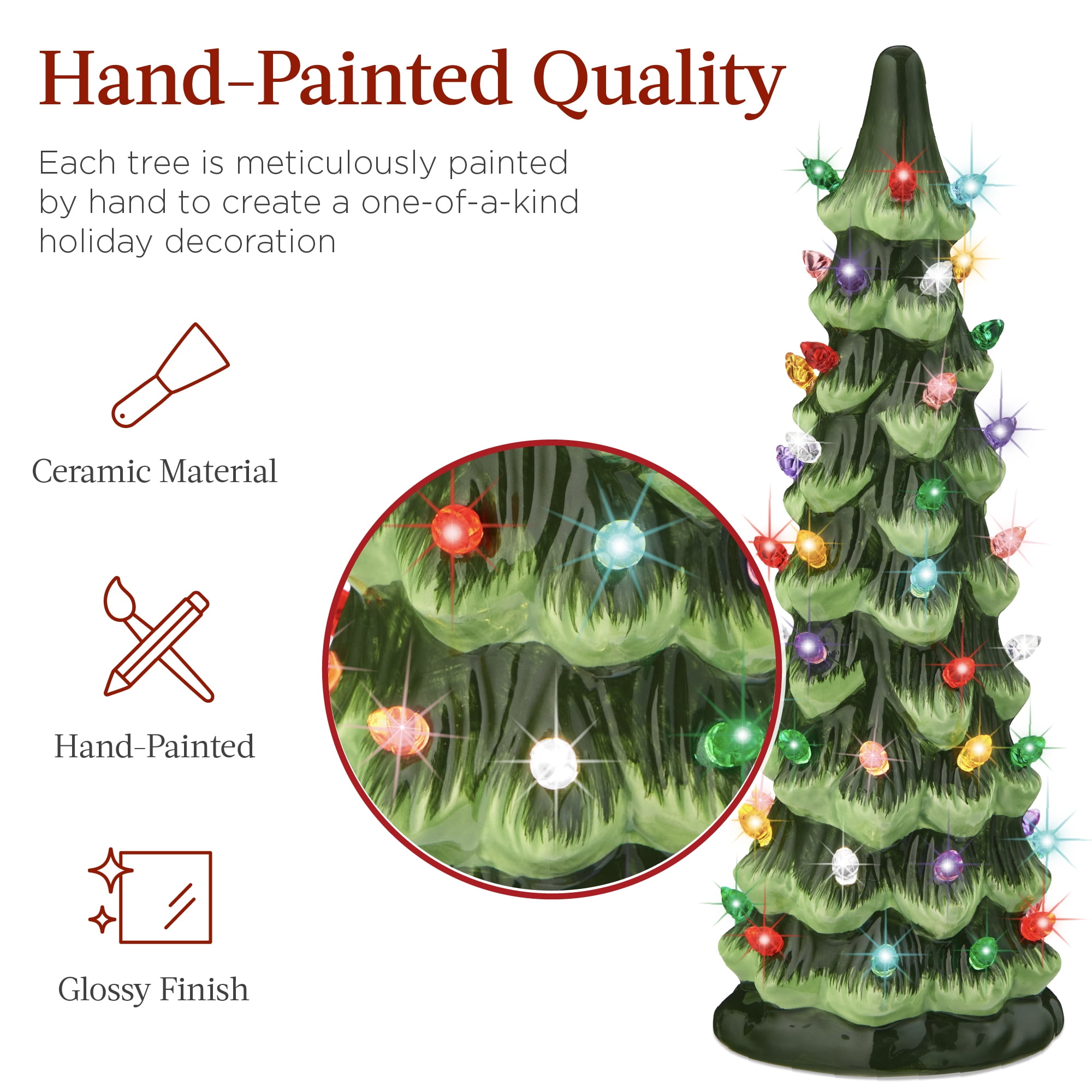 Best Choice Products Set of 3 Ceramic Christmas Trees, Pre-Lit Hand-Painted  Tabletop Holiday Decoration w/Warm White Decorative Bulbs