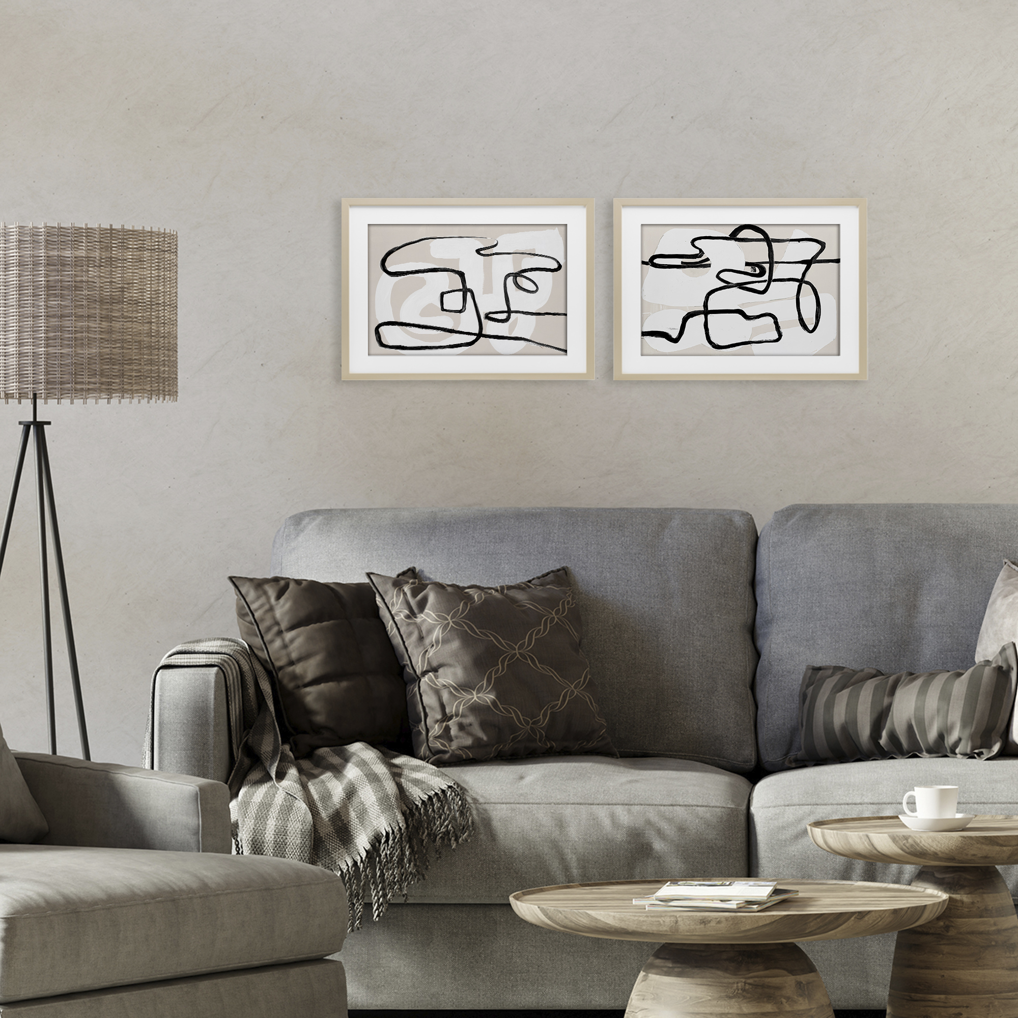 Stupell Industries Neutral Twists & Turns 2 Piece Birch Framed Print Under Glass Set, design by Lanie Loreth