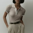 thumbnail image 4 of Womens Tops, Women's Knitted Button Up Golf Shirts Short Sleeve Slim Fit Pullover Sweaters Trendy Casual 2026 Lapel Tee Shirts Khaki L, 4 of 7