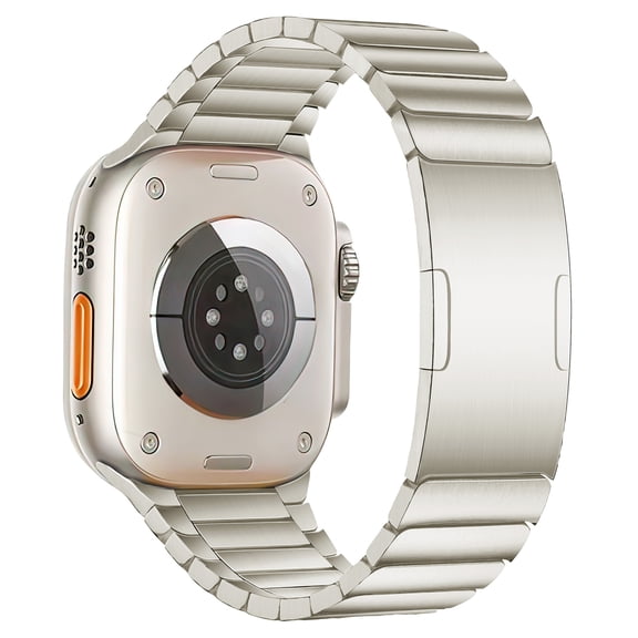 MaKTech Titanium Watch Bracelet Band,Light-Weight Metal Rounded Corner Link Strap with Embedded Buckle,for Apple Watch Series 11/10/9/8/7,Ultra 3/2/1,SE 3/2/1 [2025] (46mm/45mm/44mm/49mm,Titanium)