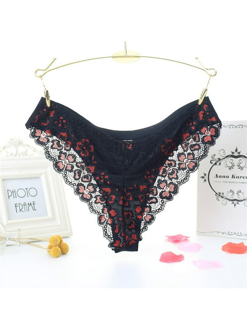 Efsteb Women's G Lingerie Transparent Breathable Underwear Interior Mujer Sexy Comfy Panties Low Waist Briefs Embroidery Lace Panties Black Walmart.com