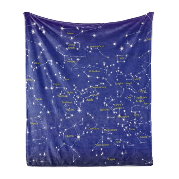 Constellation Soft Flannel Fleece Throw Blanket, Astronomy Science Names of Stars Zodiac Signs Night Sky, Cozy Plush for Indoor and Outdoor Use, 50" x 60", Pale Yellow Violet Blue, by Ambesonne