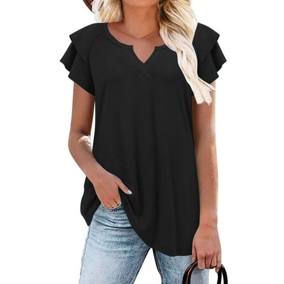 Xunlbb Womens Tops Short Sleeve Shirts for Women Women's V-neck Short Sleeve Shirts Loose Casual Blouse Summer Tops for Woman, S-2XL