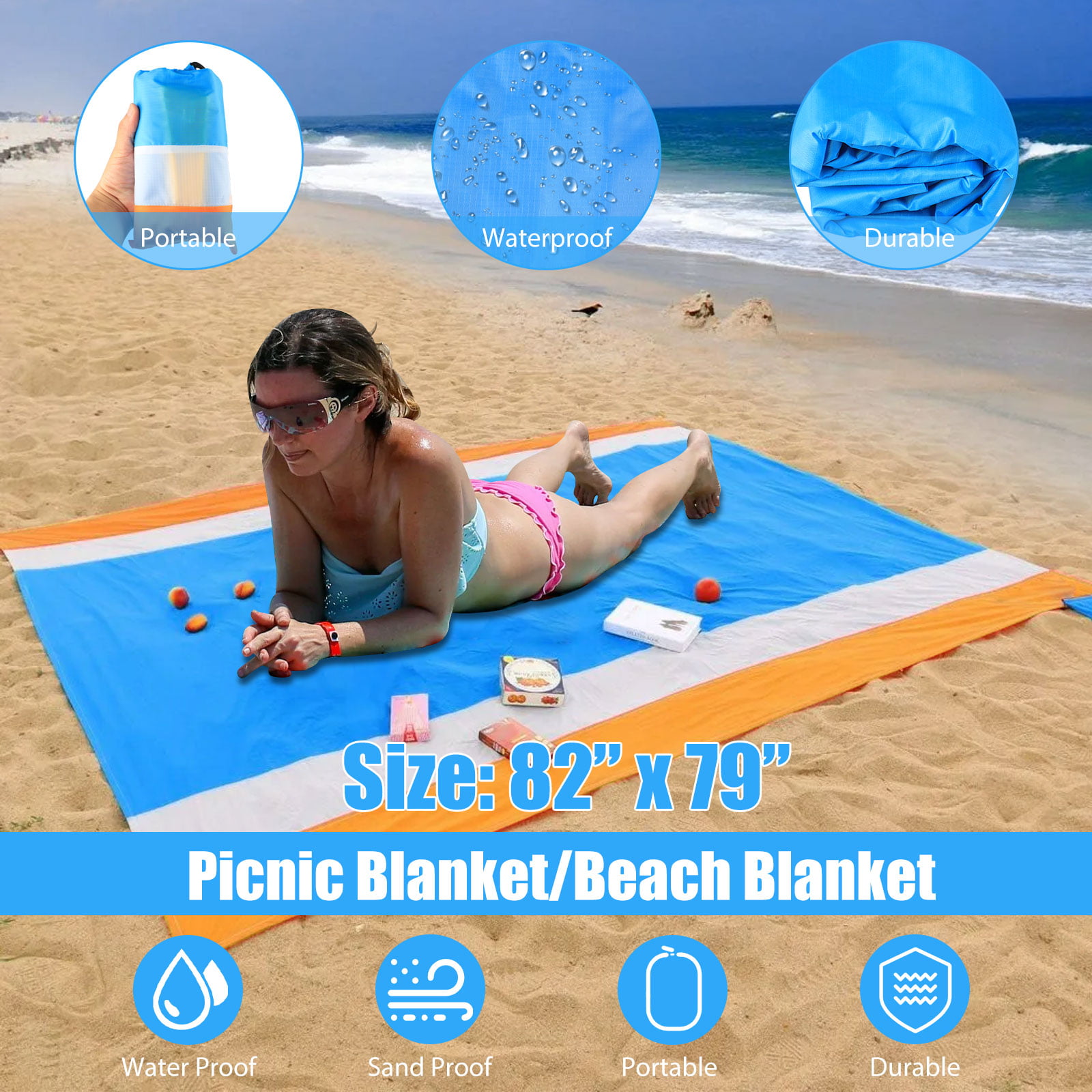Beach Blanket Sand Free Beach Mat Sand Proof Ourdoor Picnic Blankets Portable W 